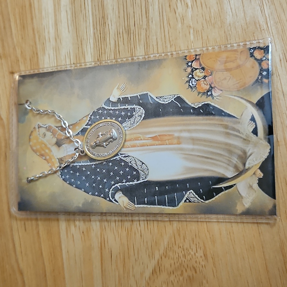 Silver Pendant Necklace with Religious Medal Virgin Mary